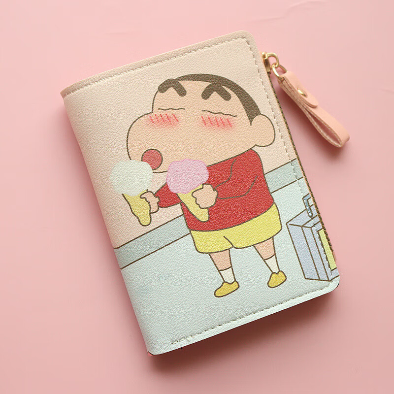 Chenwen Children's Wallet Girls 2024 Fashion Two-fold Student Cartoon Print Zipper Half-fold Wallet Cute Coin Card Holder Small Side Pull, Yellow Hat Xiaoxin