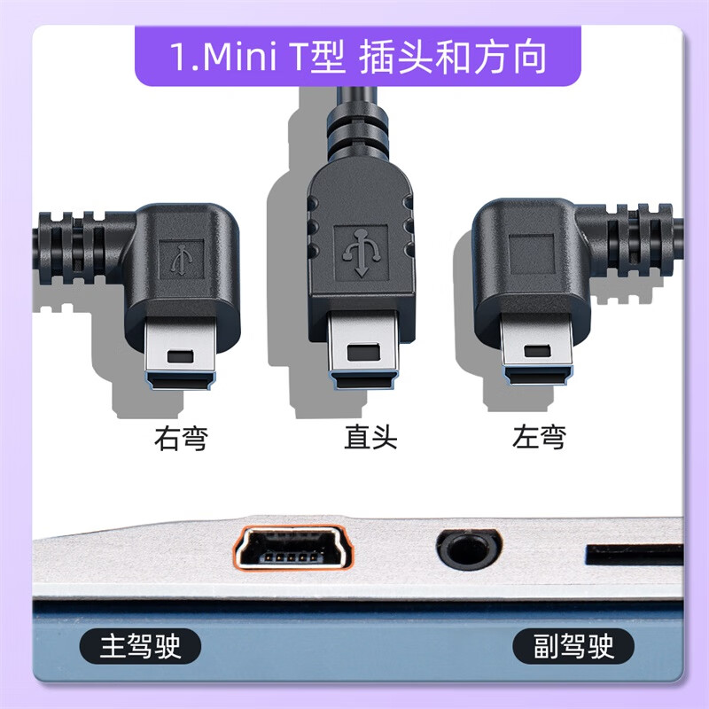 Cloud car Weishi driving recorder power cord USB power cord changed to USB interface power supply data cable plug car universal 30 cm MINI-left elbow