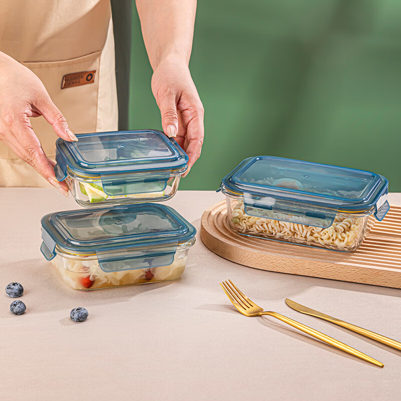 LOVWISH high boron glass lunch box, lunch box grid, fresh-keeping and thermal lunch bowl, refrigerator crisper, glass storage box, LOVWISH integrated lid 640ml+400ml set