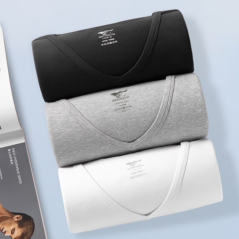 Septwolves T-shirt men's short-sleeved pure cotton men's summer half-sleeved T-shirt sports and leisure loose v-neck cotton base layer sweatshirt V-neck 2 pieces (white + black) 2XL (180) Recommended weight 150-170 catties