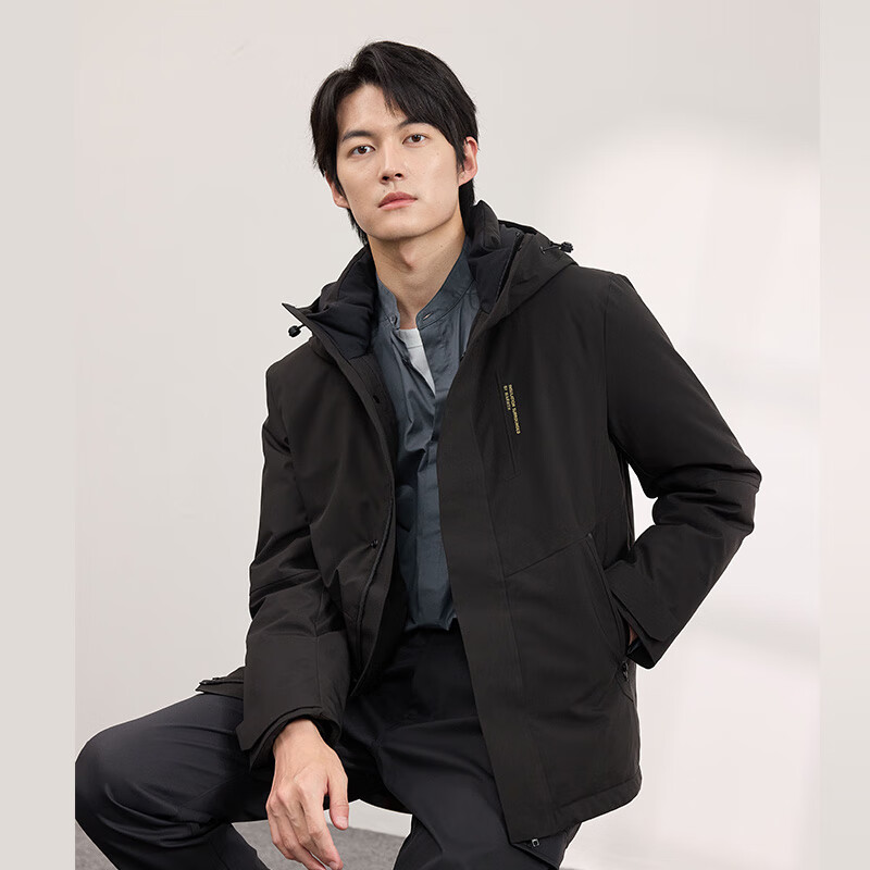 Jing Tokyo Made Down Jacket Men's 90 Down Thick Commuting Short Autumn and Winter Hooded Warm Jacket Black L(175/96A)