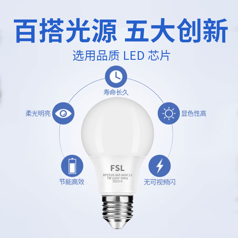 Foshan Lighting (FSL) LED bulb e27 screw bulb energy-saving lamp super bright lighting spiral high-brightness light source 7W white light (6500K)