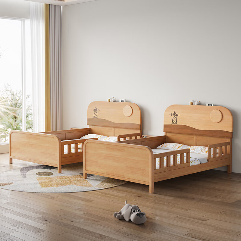 Door-to-door delivery solid wood children's bed with guardrails solid wood children's bed with guardrails 1.2 meters for boys and girls solid wood color 1.5 meters 1.35 all solid wood double side guardrail bed + 10cm skin-friendly 1200*2000