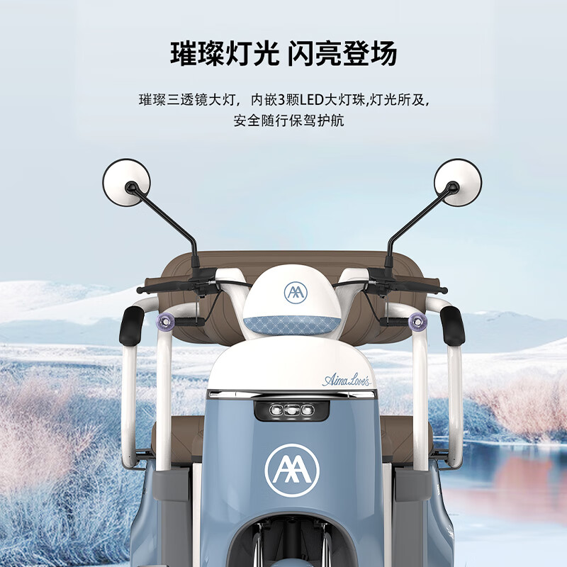 Emma Electric Motorcycle Tricycle Xinghan 60V20Ah High Power Long Range Home Can Be Covered Small Two-Seater Comfortable Yuancai Caramel Red