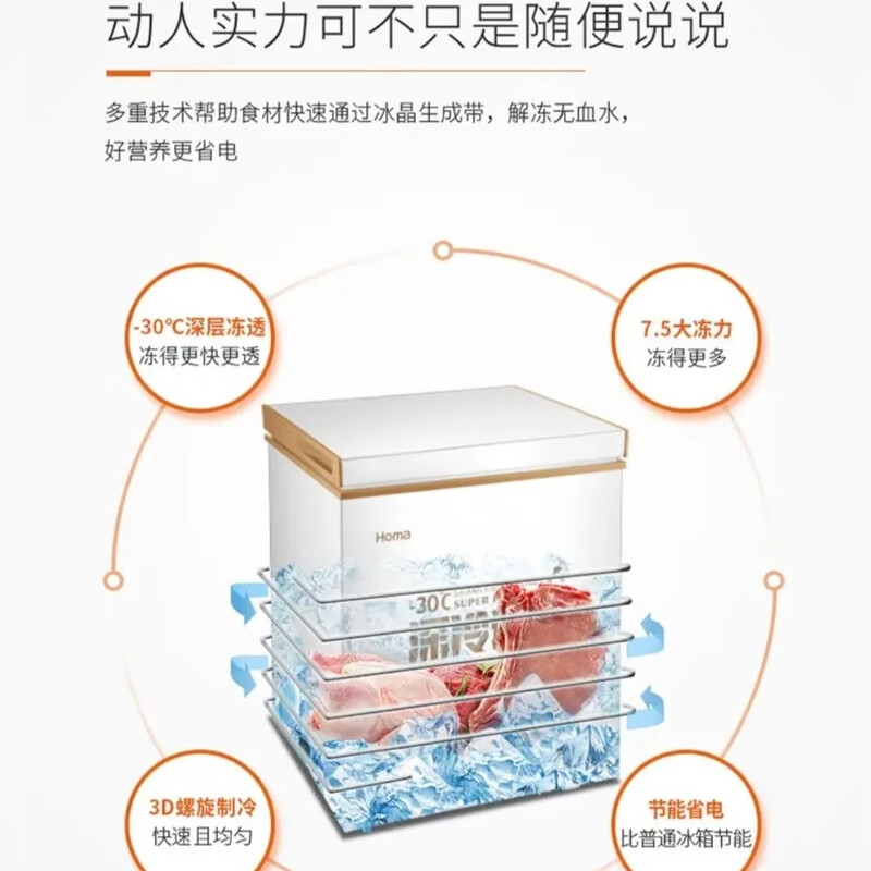 Homa 146L Freezer Low Noise Energy Saving Refrigeration Freezer Home Commercial Variable Temperature Horizontal Freezer Metal/Dark Brown 146L BC/BD_146G2 705x550x847