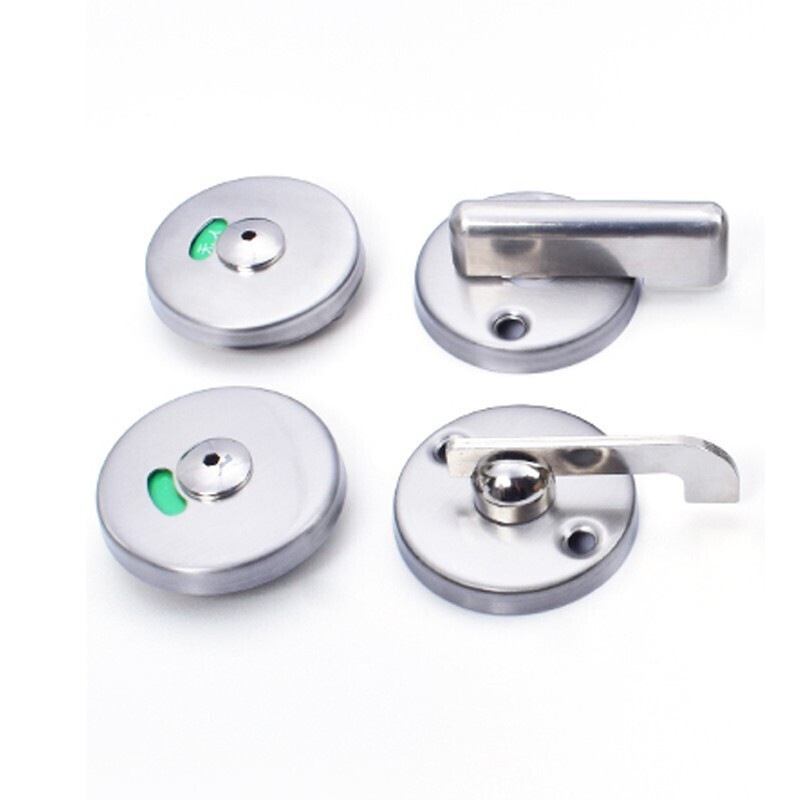 Hasdick Beijing Warehouse Distribution Public Bathroom Partition Accessories Stainless Steel Flat Stacking Door Lock Round Toilet Lock with Unattended Indicator Lock HKSY-44 Type A 201 Stainless Steel Flat Door Lock