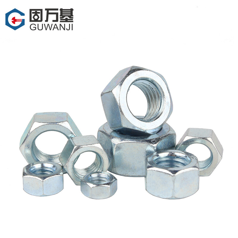 Guwanji iron galvanized hexagonal nuts, white zinc nuts, color zinc hexagonal bolts, screw caps, hardware accessories, fasteners, M8 50 pieces, grade 4 white zinc