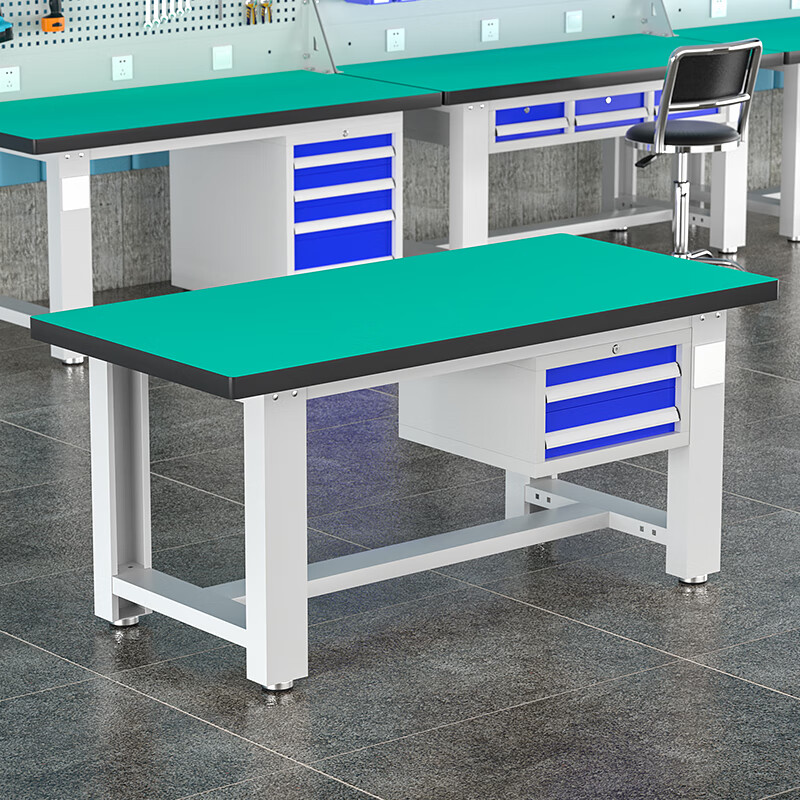 Baigang Heavy Duty Workbench Anti-static Maintenance Table Factory Workshop Fitter Operation Table Assembly Line Packing Table Horizontal Three Drawers + Double Hanging Plate + Lamp Stand + Shed Plate 2100*750*800mm