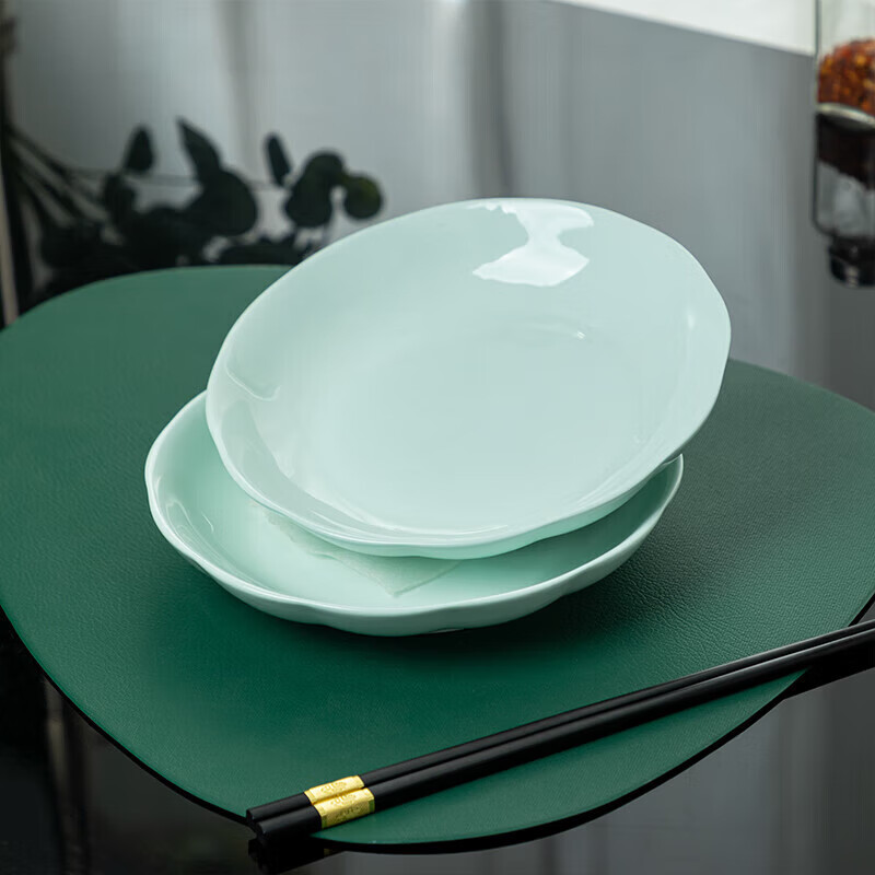 Tao Xianghui plate ceramic home deep plate 4 sets microwave dinner plate rice plate soup plate 8-inch dish shadow celadon plate