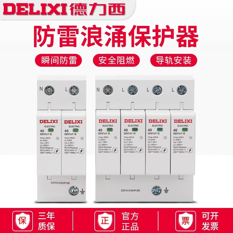 Delixi surge protector DZ47SY household lightning protector 2P lightning protection module 4P lightning protection 220V three-phase secondary 2P 65KA 385V