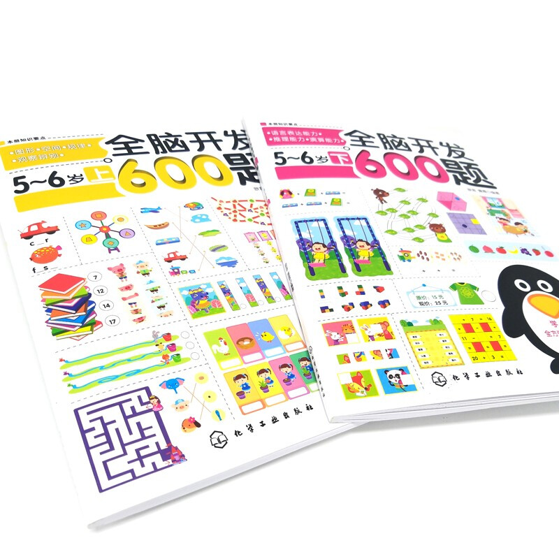 600 questions for whole-brain development, 5-6 years old (set of 2 volumes) graphics/space/laws/observation and discrimination + language expression/reasoning/calculation ability
