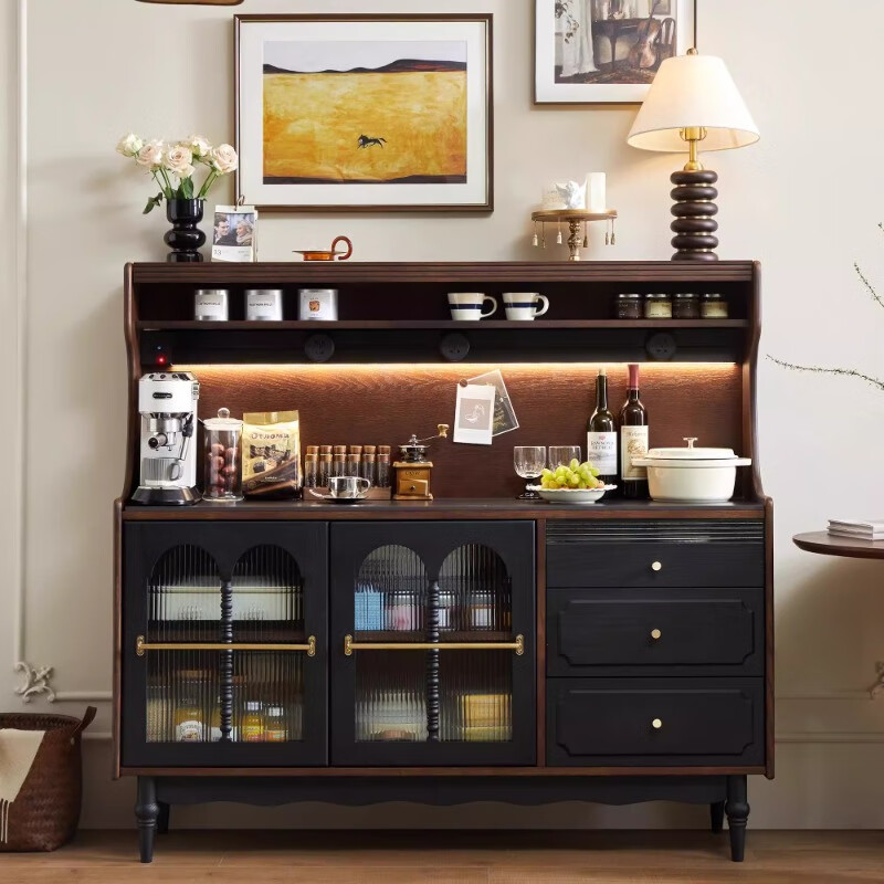 Xigang French retro solid wood sideboard American living room wall-in-one mid-century style storage locker rubber wood retro two-color 1M cabinet