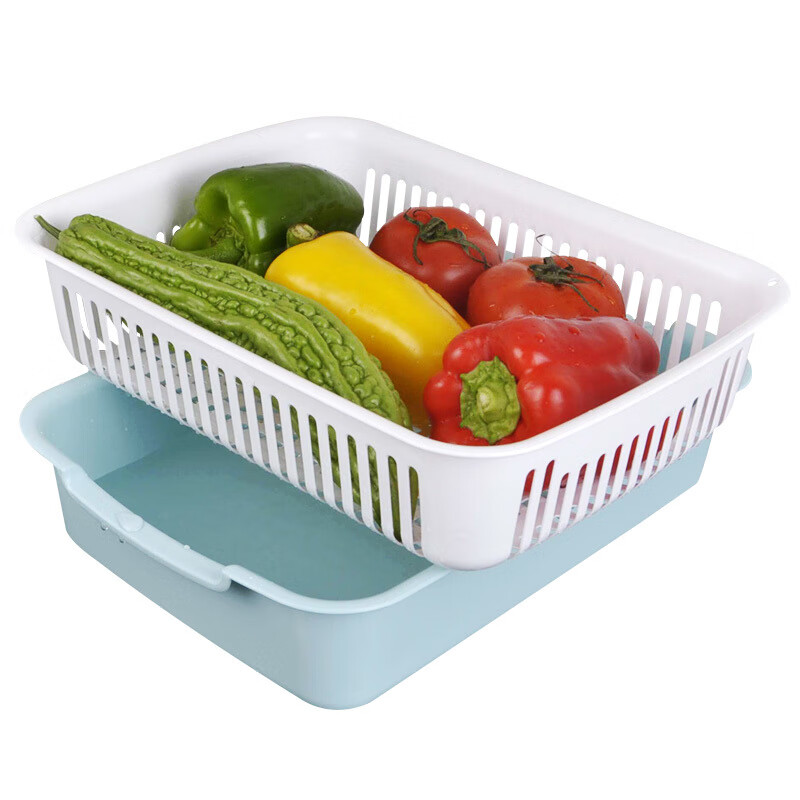 Palmerton large vegetable blue double-layer drain basket fruit basket kitchen household rectangular leaky basin plastic bowl and chopsticks drain basket green 34*26*9 cm double layer