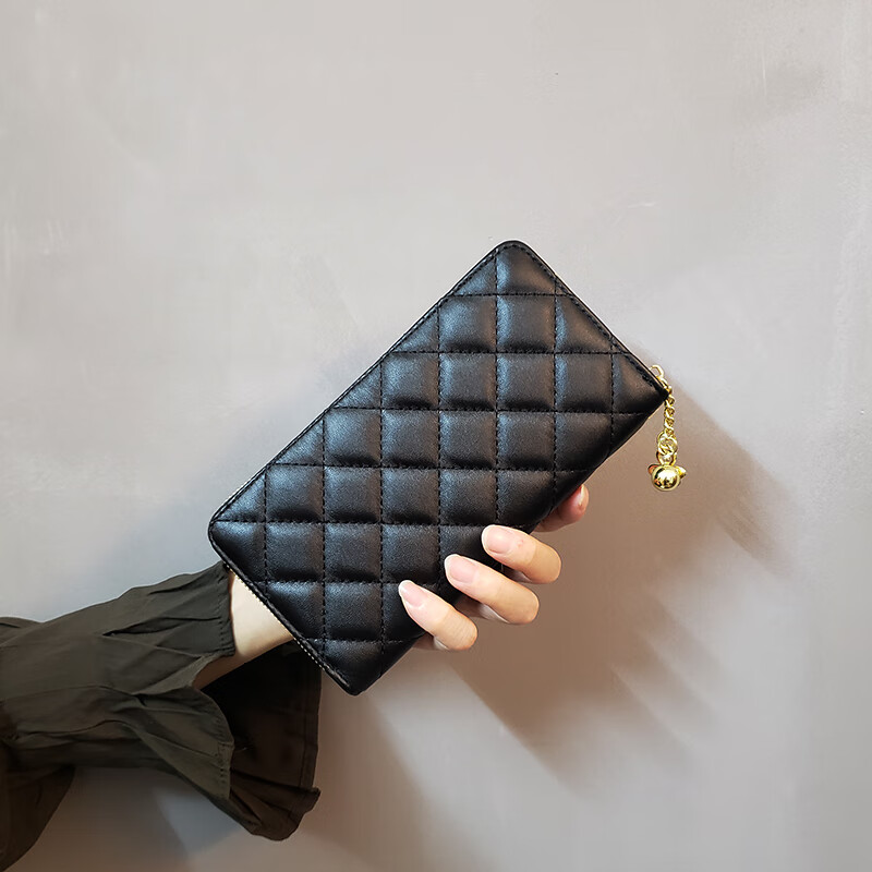 Chongsukei small&ck diamond pattern women's wallet women's long multifunctional wallet 2025 new fashion card bag clutch bag money black-checkered pattern