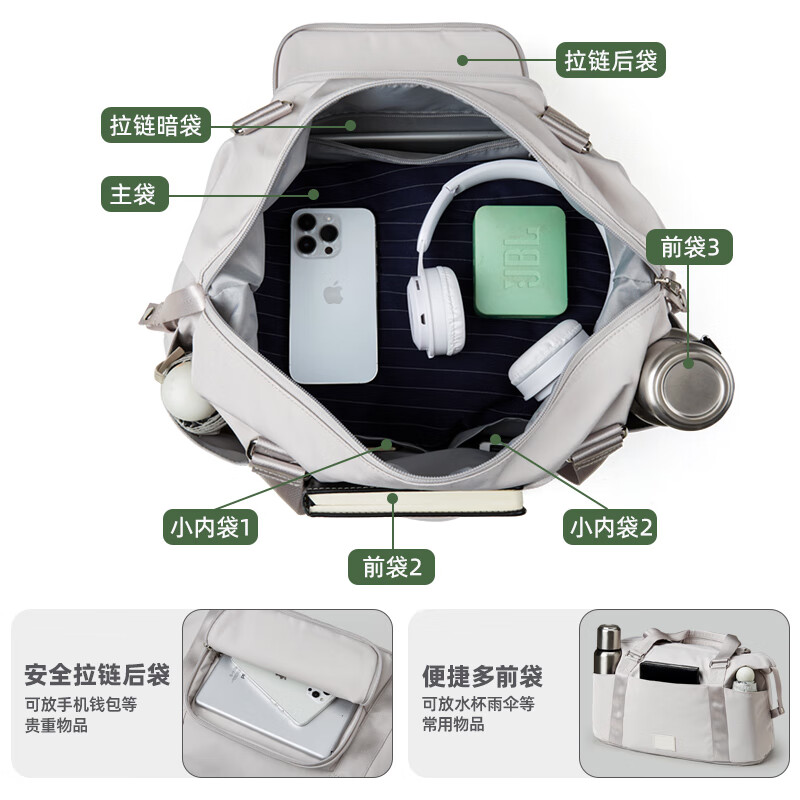 Hanker foldable travel bag women's luggage bag men's handbag 39 liters large capacity expandable boarding storage bag sand dune gray