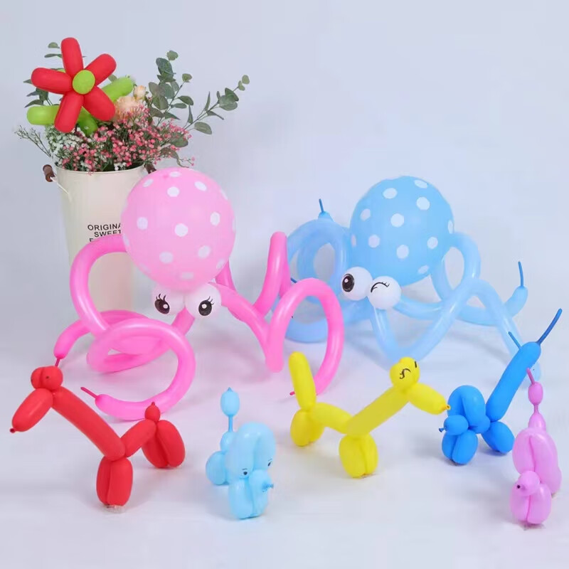 Jingtang long magic balloon holiday decoration children's day creative shape balloon mixed color 100 pieces with inflatable tube