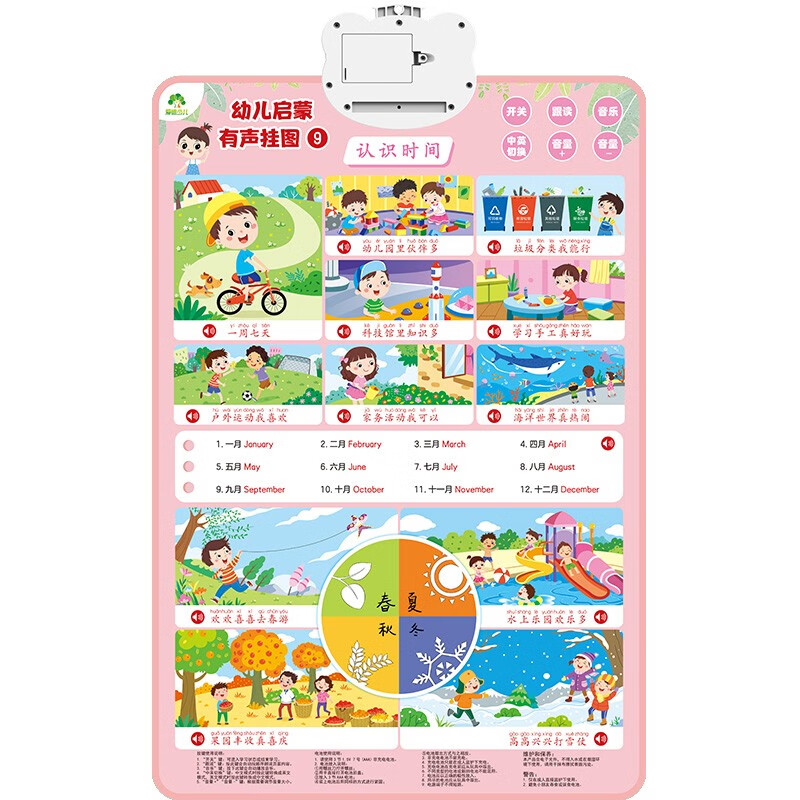 Toddler enlightenment audio wall chart, recognition time, early education toys for children aged 3-6 years old, enlightenment recognition, time reading, picture recognition, click reading audio wall chart, click reading audio book, early education audio book