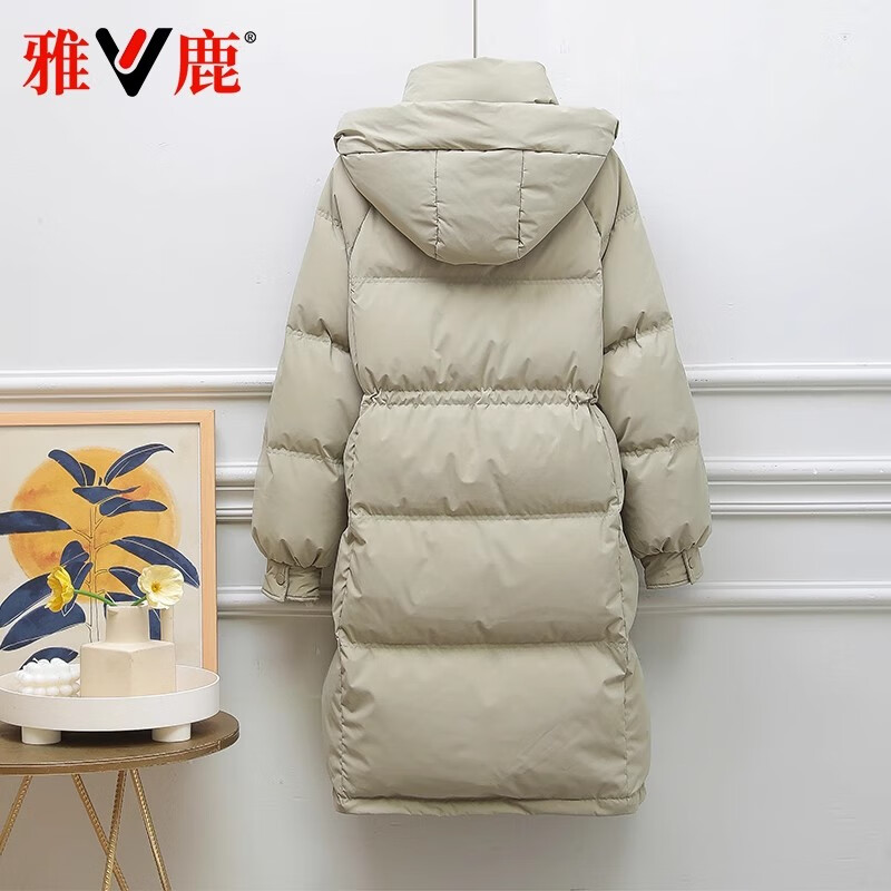 Yalu Down Jacket Women's Mid-Length Winter Hooded Warm Thickened Fashion Large Size Commuting Versatile Temperament Windproof Jacket Black L Recommended 110-130 catties