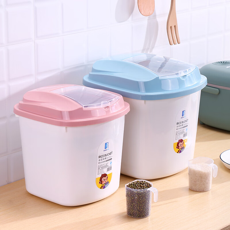 Liangbao rice bucket household 20 catties insect-proof and moisture-proof 10 catties multifunctional rice cylinder 50 catties rice storage bucket food grade storage box rice box sky blue 10 catties free measuring rice cup