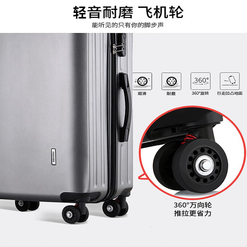 LUKEN Luggage Large Capacity Travel Trolley Case Men's Sturdy and Durable Student Password Box Boarding Free Check-in Zipper Leather Case Trendy Black Explosion-proof Zipper + Thickened Case 24 Inches One Week for Medium and Long-distance Business Trips