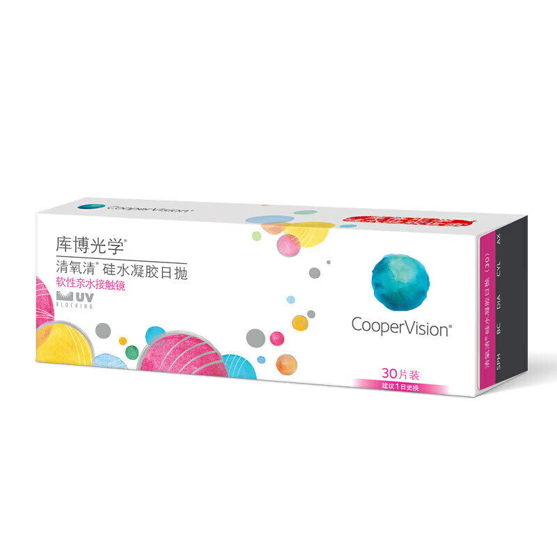 Cooper Optical Oxygen Clear Imported Transparent Contact Lenses Silicone Hydrogel Daily Disposable 30 Pieces 525 Degrees