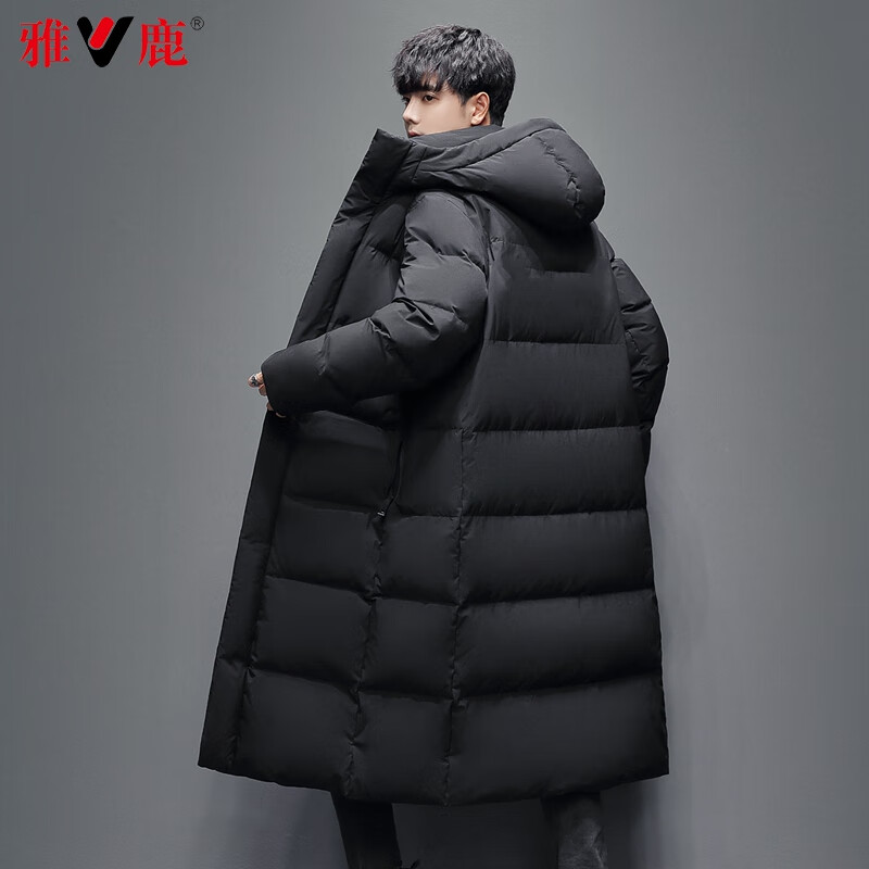 Yalu down jacket for men and women, winter knee-length, thickened, cold-resistant and warm duck down, fashionable hooded couple jacket