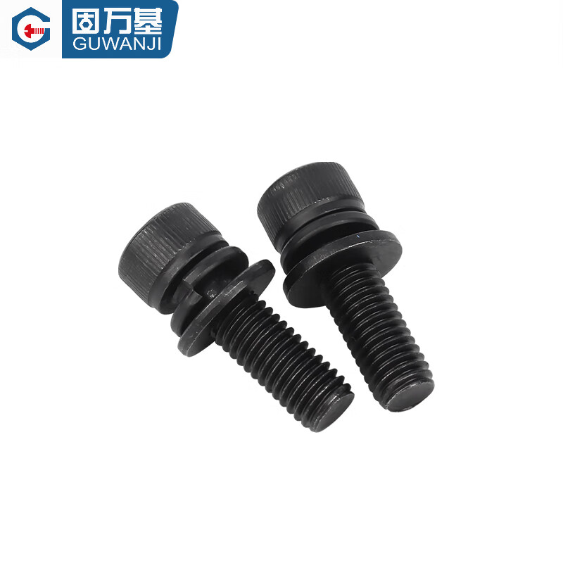 Guwanji black 304 stainless steel cylindrical head hexagonal three-combination screws, flat spring washers, cup head bolts, 304 black M6x14x12 (10 pieces)