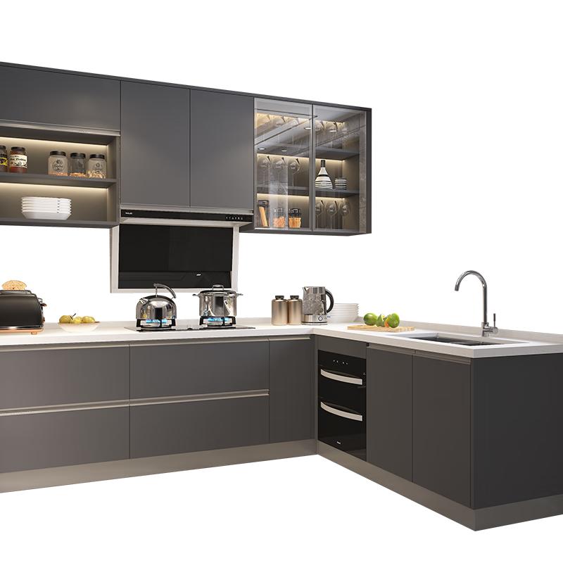 Gold Medal Kitchen Cabinet Kitchen Cabinet Customization Integrated Kitchen Cabinet Decoration Modern Simple Quartz Stone Countertop Cabinet Package 6-meter base cabinet + 6-meter countertop + 6-meter wall cabinet + skirting