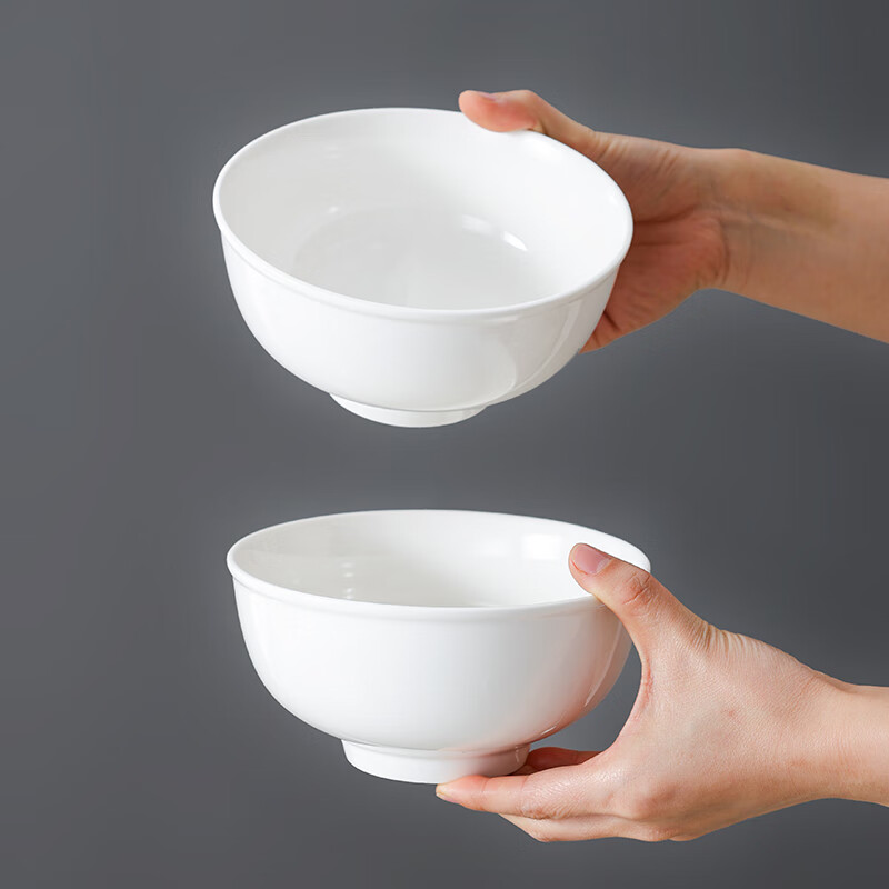 Jie Yajie ceramic noodle bowl personal white porcelain bowl Chinese style 5-inch reverse side rice bowl microwaveable 6-pack