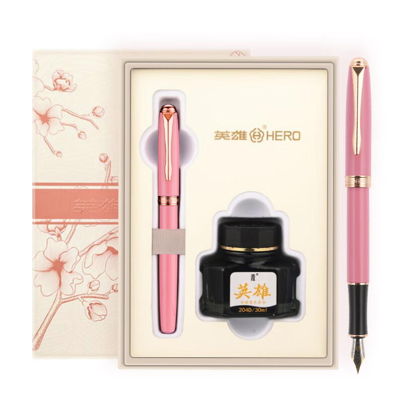 HERO Teacher's Day Gift Fountain Pen 850 Pink Sakura Gift Box Women's Business Signature Office Birthday Gift Ink Set F Tip