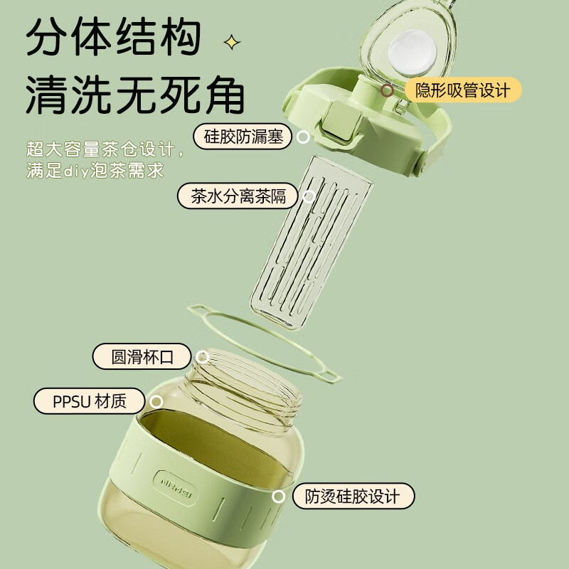 NRMEi PPSU children's straw big belly large capacity adult high temperature resistant girls large capacity ton bucket water cup kettle PPSU material + double drink Dawn Yellow 1200ml