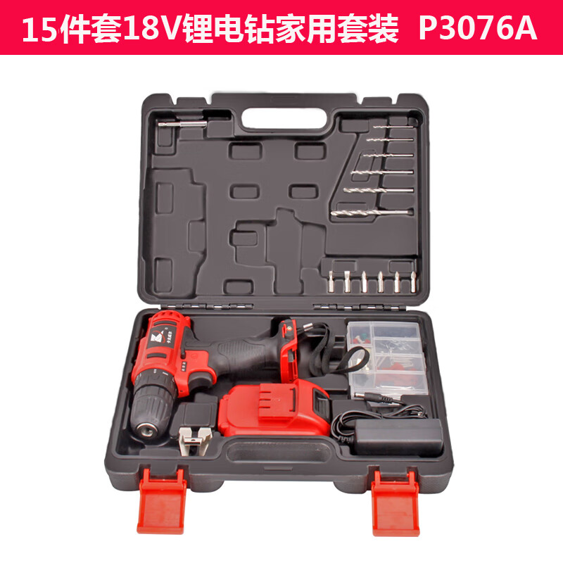 Kraftwell 109-piece multifunctional combination lithium battery electric drill set household tool box set P2982A 15-piece set 18V lithium electric drill set P3076A