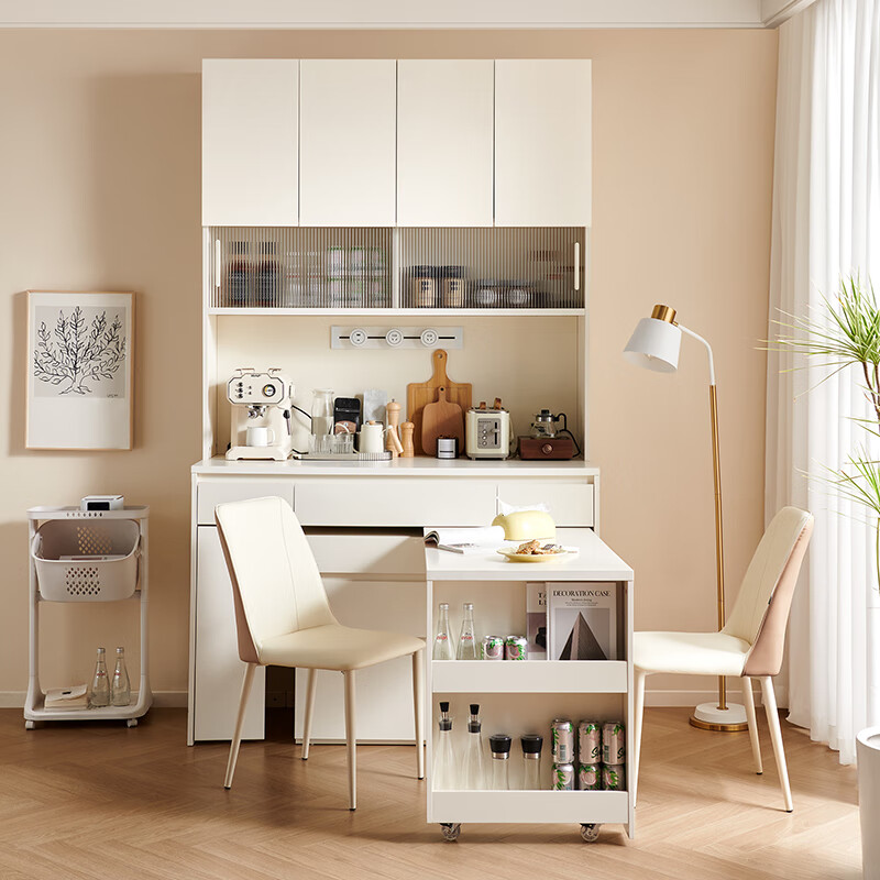 Quanyou Home Cream Style Multifunctional Sideboard Integrated Wall Dining Room Dining Table and Chair Combination Storage Tea Cabinet