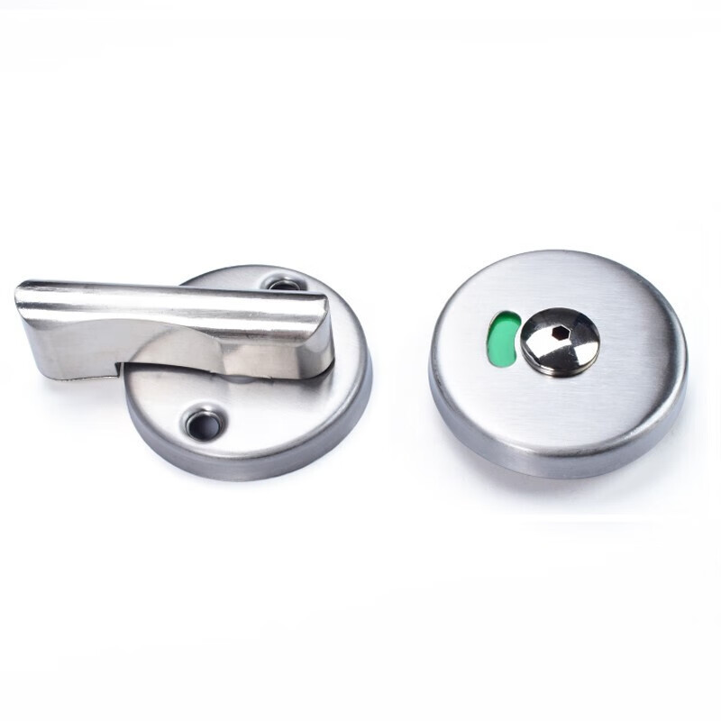 Hasdick Beijing Warehouse Distribution Public Bathroom Partition Accessories Stainless Steel Flat Stacking Door Lock Round Toilet Lock with Unattended Indicator Lock HKSY-44 Type A 201 Stainless Steel Flat Door Lock