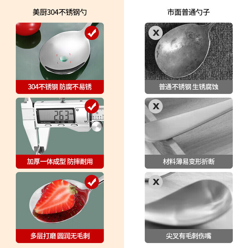 MAXCOOK 304 stainless steel spoon, thickened round bottom rice spoon, 2 spoons set MCGC0187