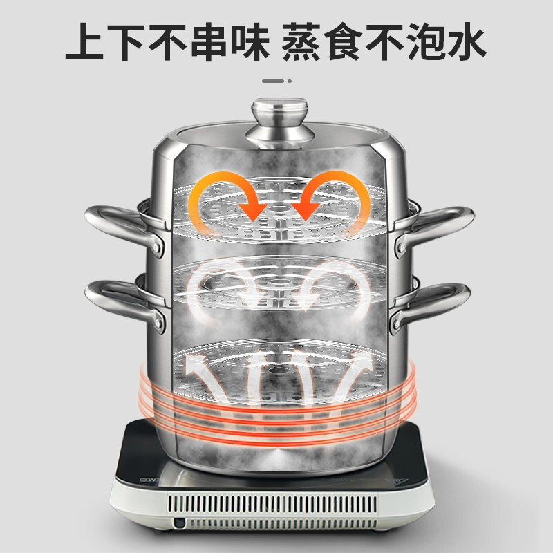 SUPOR steamer household large-capacity 304 stainless steel steamer three-layer soup pot fish steamer induction cooker gas universal diameter 3 layers 28cm