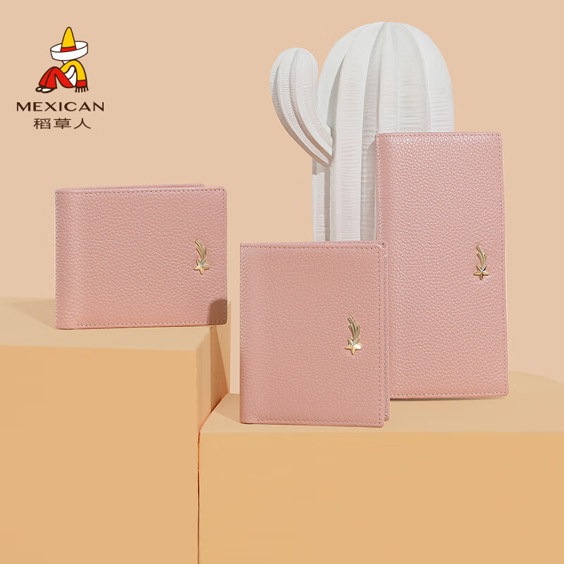 Scarecrow Wallet Women's New Genuine Leather Niche Wallet Women's Cowhide Simple Wallet Coin Purse Girls Card Holder Pink-Long A