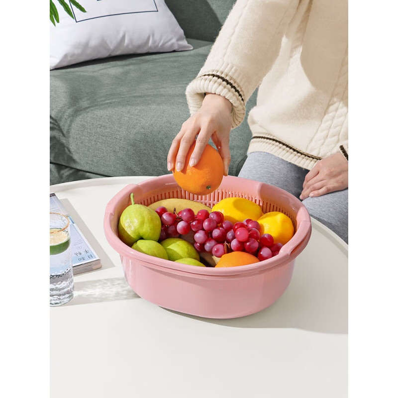 UOSO double-layer plastic vegetable sink large vegetable basket vegetable basket fruit fruit basin fruit basket kitchen large square maroon