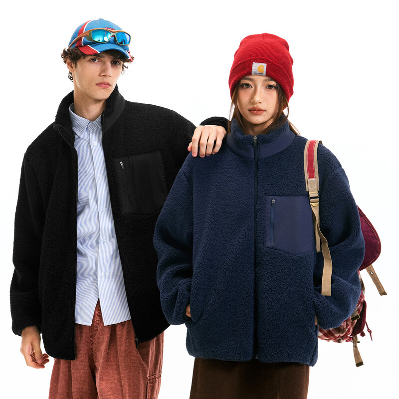 Fingercroxx it men's fleece jacket 2025 winter polar fleece warm top Korean trendy jacket navy 2XL