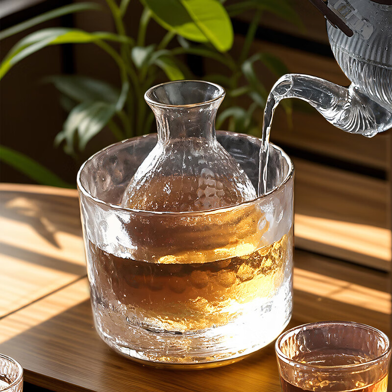 CLITON handmade gold-edged hammered Japanese sake cup and pot set wine dispenser rice wine warmer gift box 6-piece set