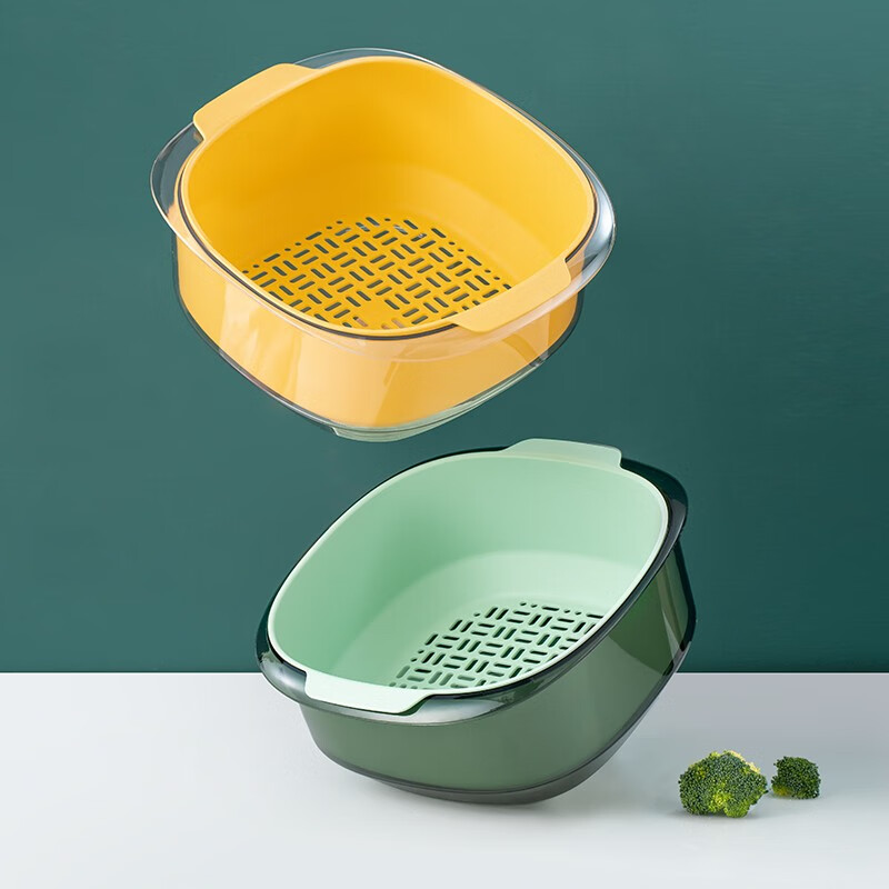 Modern Housewife Sink Basin Drain Basket Home Kitchen Double Layer Sink Basket Filter Water Wash Basin Living Room Fruit Plate Transparent White-Double Layer Sink Basin-Large-5L