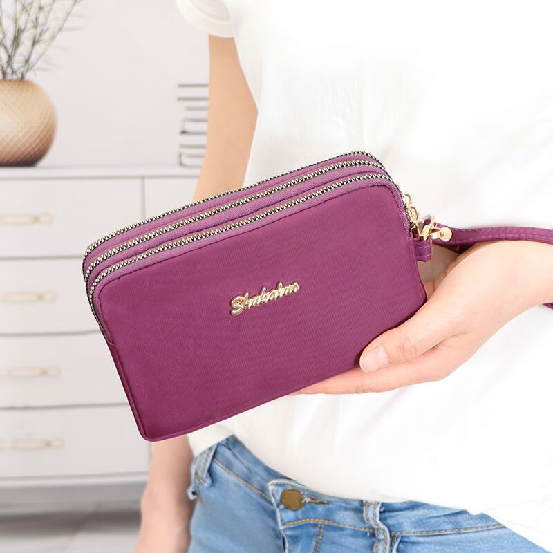 QUEENJOY large capacity three-in-one bag mobile phone bag mom clutch bag portable wrist bag with long wallet coin purse purple