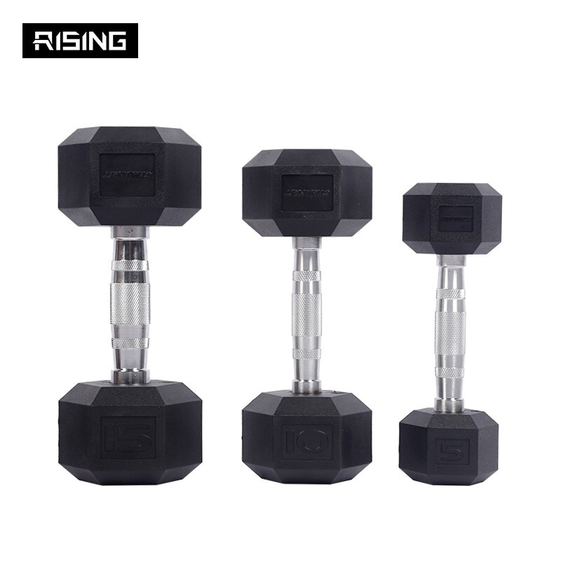RISING Commercial Hexagonal Dumbbell Hexagonal Dumbbell Men's Household Fixed Dumbbell Rubber Set 17.5kg Single