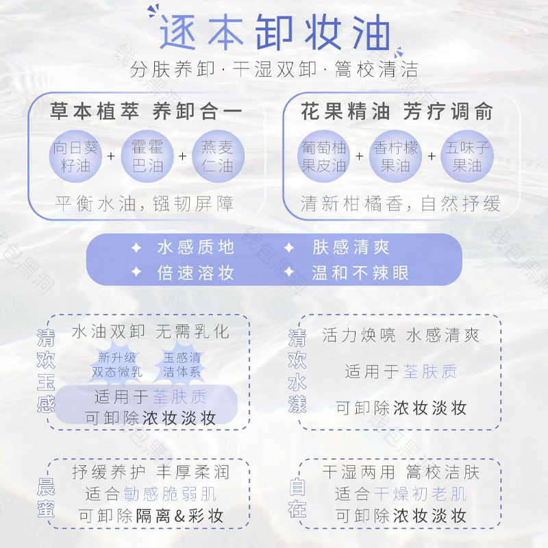 Zhuben Cleansing Oil Qinghuan Jade Sense 150ml Refill Plant Extract Watery Cleansing Oil for Face, Eyes and Lips Gentle Travel 150ml Refill (Qinghuan)