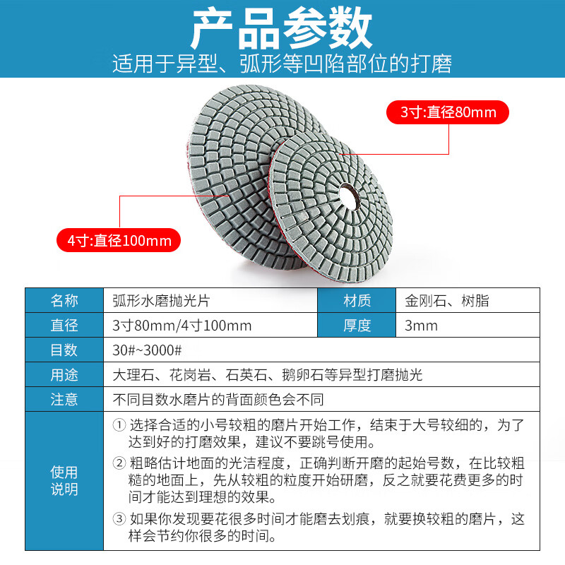 Wen Yijia customized stone water grinding disc special-shaped stone spherical curved surface flower pot soft grinding disc angle grinder curved bowl-shaped grinding and polishing 3 inches 8 cm set of 7 pieces