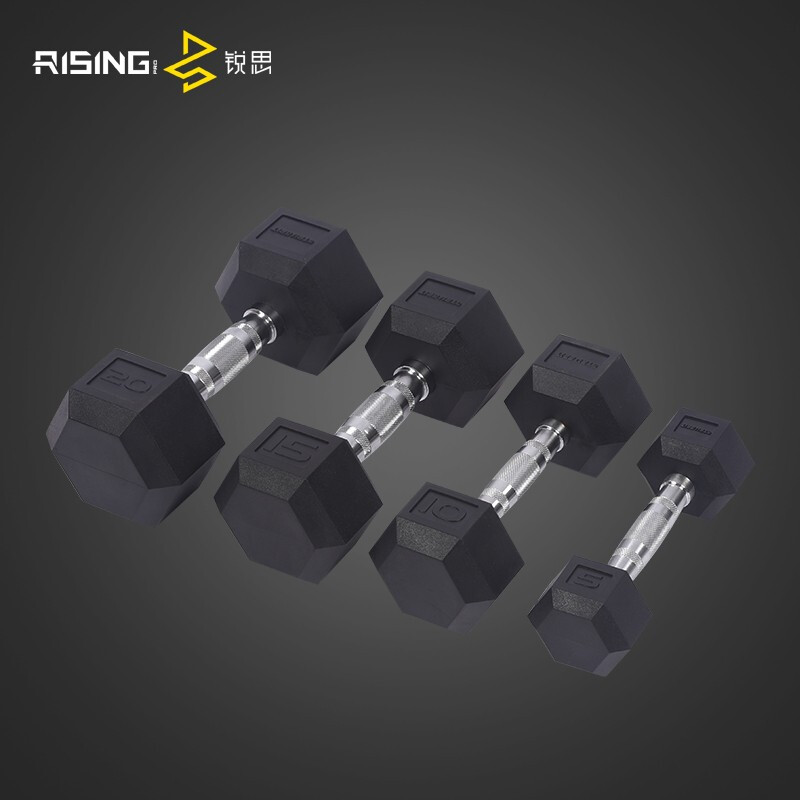 RISING Commercial Hexagonal Dumbbell Hexagonal Dumbbell Men's Household Fixed Dumbbell Rubber Set 17.5kg Single