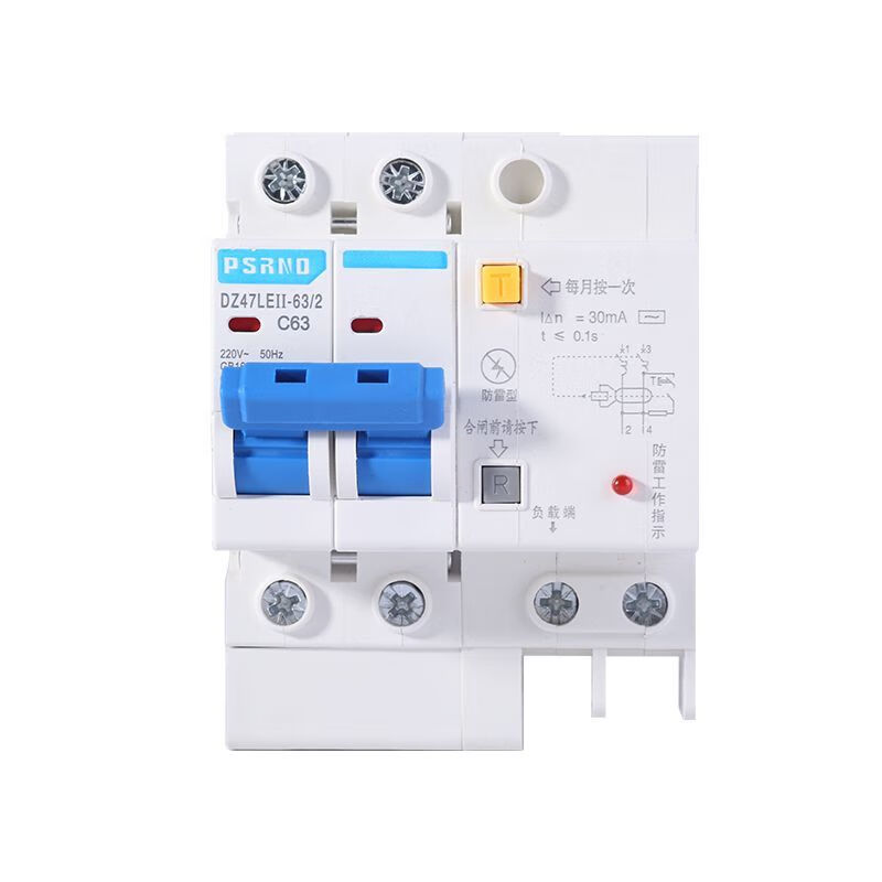 Car charging DZ47L type 220V household 2P leakage main switch set outdoor rainproof switch box 2P lightning protection indicator light leakage with sealed box set 63A