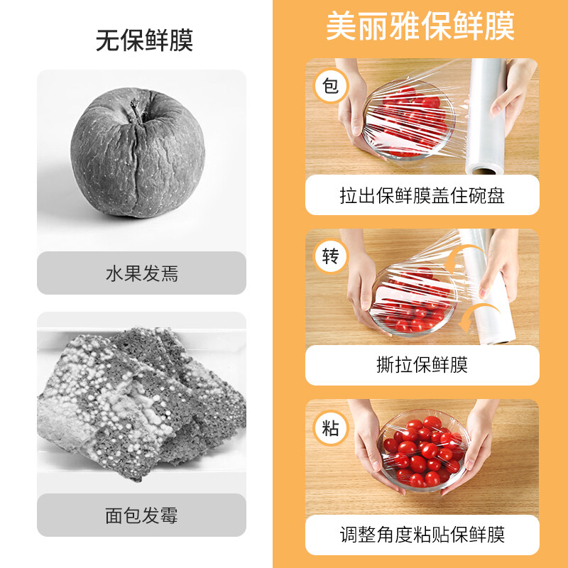 Meiya high temperature resistant plastic wrap for food, suitable for microwave oven and refrigerator, medium breakpoint type 25cm*150 meters