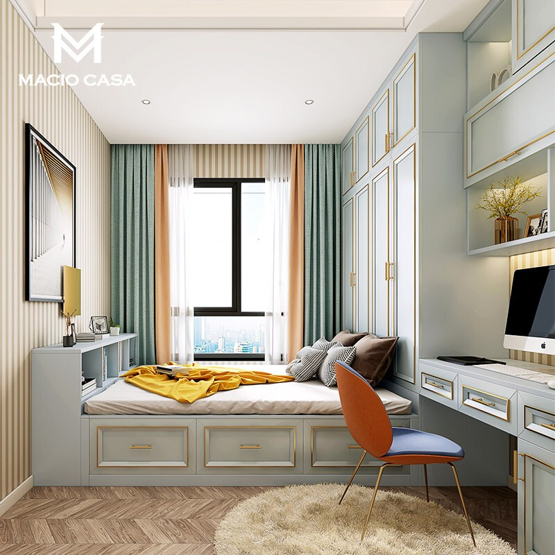 Mag Mag Mag customized tatami bed wardrobe integrated bay window cabinet desk simple European style solid wood customization advance payment