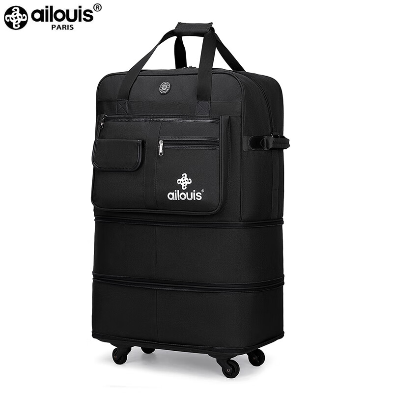 Love Louis 158 Airline Check Bag Study Abroad Suitcase Oxford Cloth Foldable Suitcase Aircraft Check Bag Black-Economic Version 32 Inch 4 Wheels-Economic Version Second Layer Extension